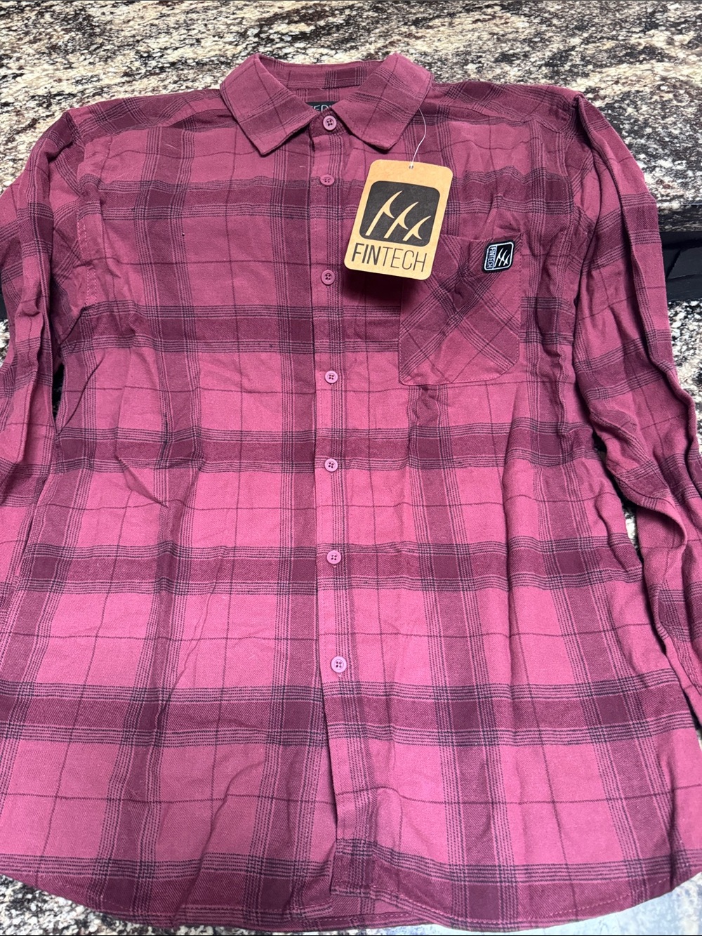 Fintech Men's Burgundy Plaid Button-Down Shirt